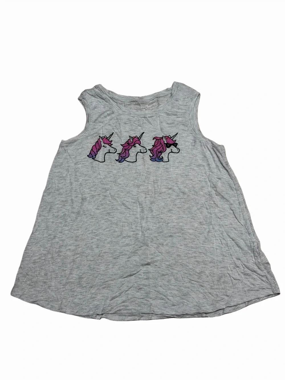 Justice Girls Size 12 Gray Pink Purple Glitter Unicorn Graphic Sleeveless Tank